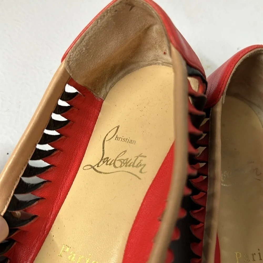 RARE !! BLACK MELON orange pink twist Christian Louboutin flats red bottoms